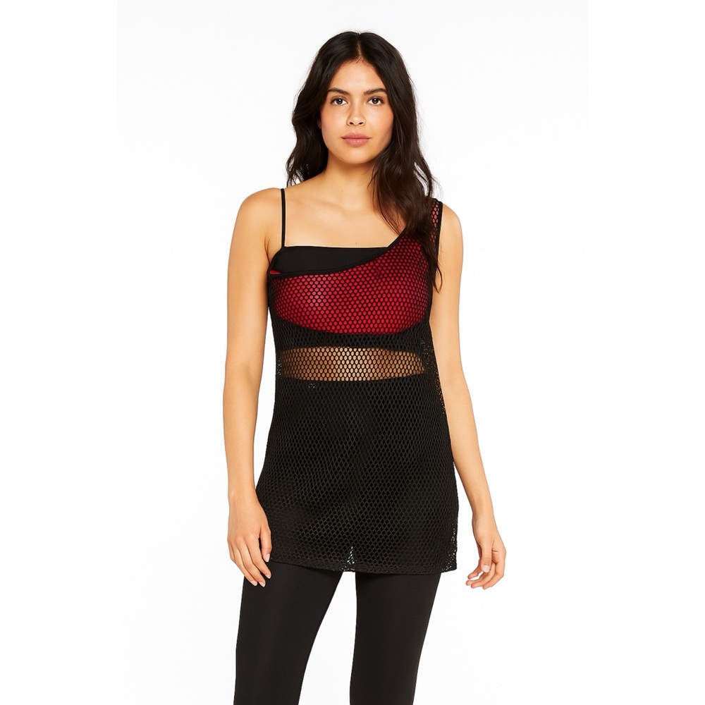 Jade Athletic Black Mesh One Shoulder Top Pink Bralette Stretch One Shoulder, S